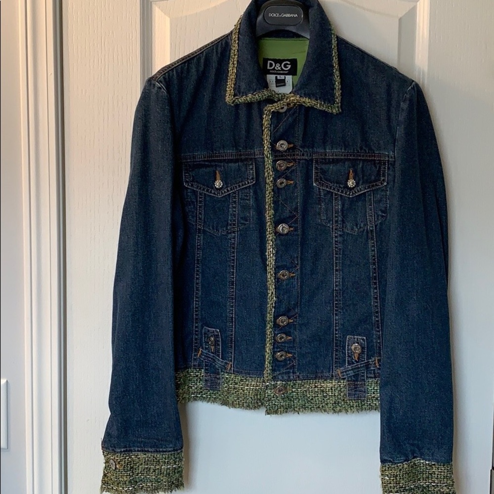 Dole & Gabbana Jean Jacket Green Tweed Silver
